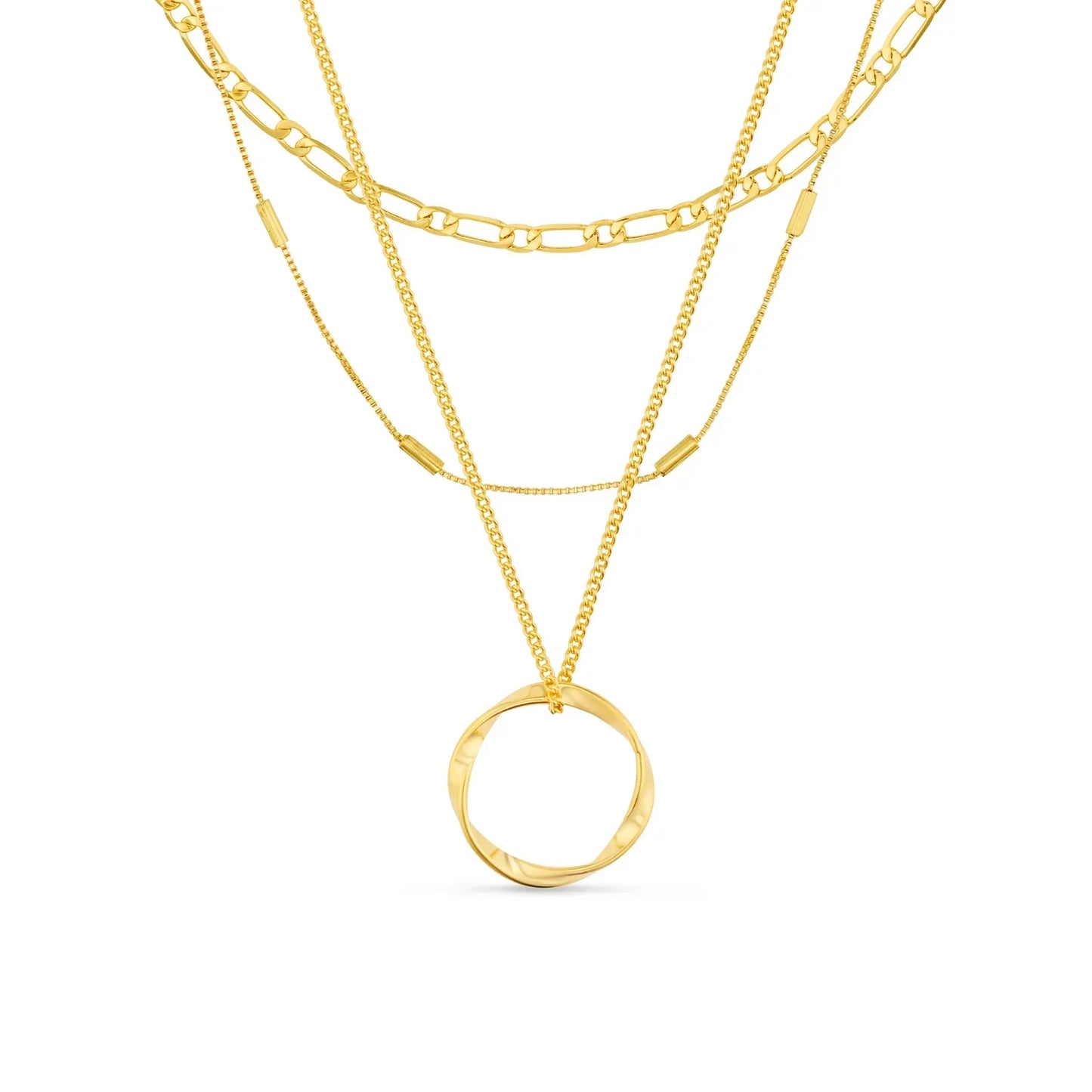 Öppen Cirkel Tretalig Halsband i Guld