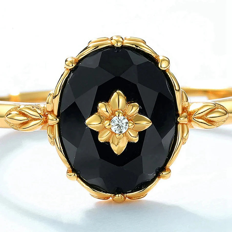 Justerbar Ring "Nattlig Charm" i Svart Agat