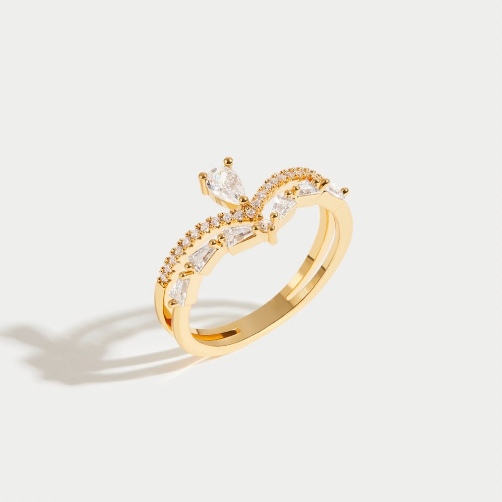 18K guldpläterad Lilly-ring med kristall