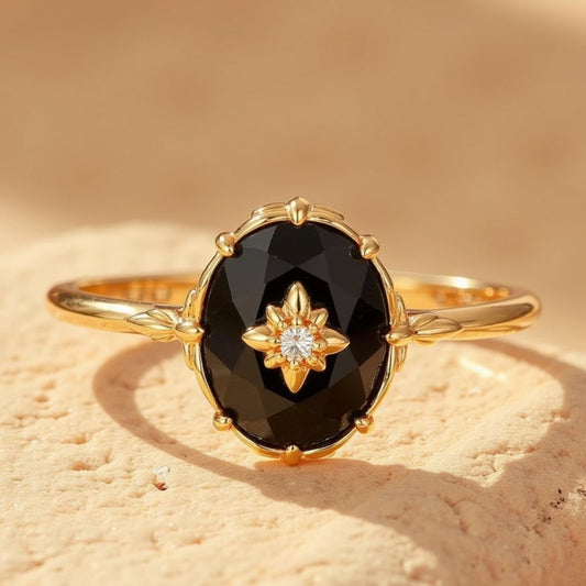 Justerbar Ring "Nattlig Charm" i Svart Agat