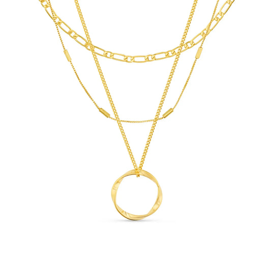 Öppen Cirkel Tretalig Halsband i Guld
